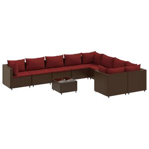 vidaXL Salon de jardin 10 pcs avec coussins marron r&eacute;sine tress&eacute;e