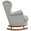 vidaXL Fauteuil &agrave; bascule &agrave; oreilles en velours gris clair bois massif