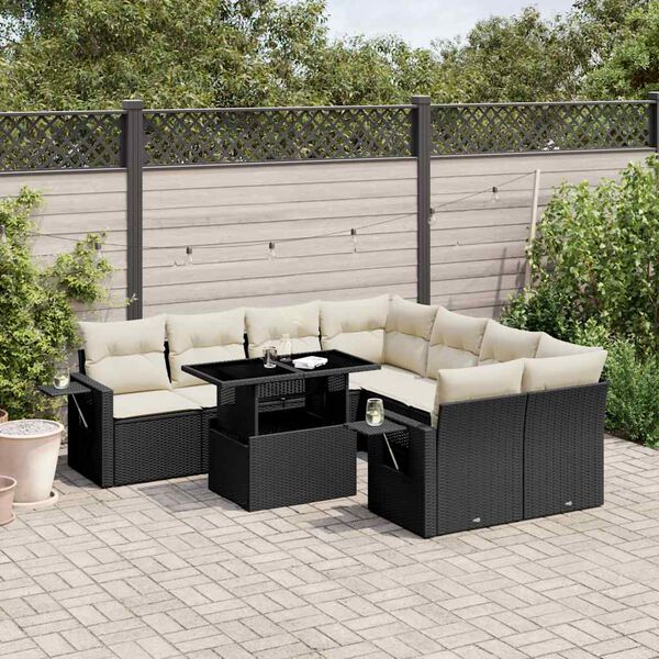 vidaXL Salon de jardin 9 pcs avec coussins noir r&eacute;sine tress&eacute;e