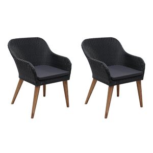 vidaXL Chaises d'extérieur lot de 2 avec coussins Résine tressée Noir