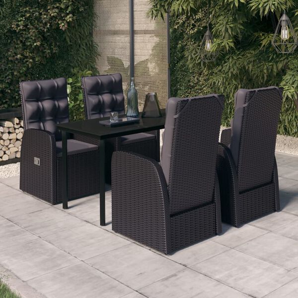 vidaXL Ensemble &agrave; manger de jardin avec coussins 5 pcs Noir