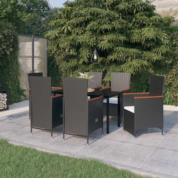 vidaXL Ensemble &agrave; manger de jardin avec coussins 7 pcs Noir