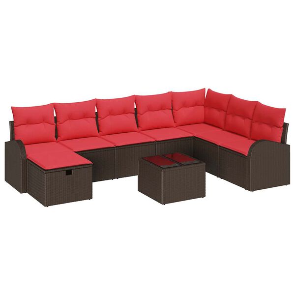 vidaXL Ensemble de Canap&eacute;s 9 pcs Marron et rouge polyrotin