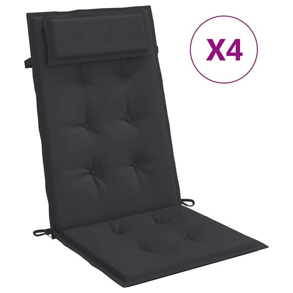 vidaXL Coussins de chaise &agrave; dossier haut lot de 4 noir tissu oxford