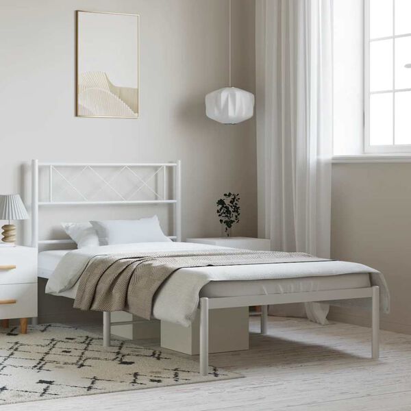 vidaXL Cadre de lit m&eacute;tal sans matelas et t&ecirc;te de lit blanc 100x190 cm