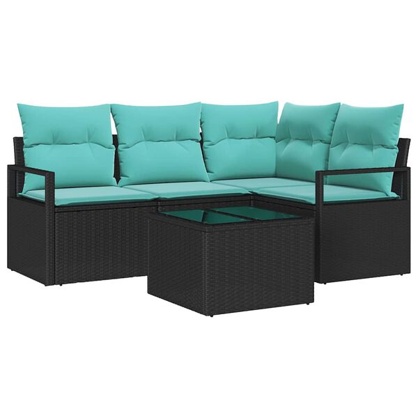 vidaXL Ensemble de canap&eacute; de jardin 5 pcs Noir et turquoise polyrotin