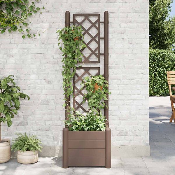 vidaXL Jardini&egrave;re avec treillis 43x43x142 cm PP Moka