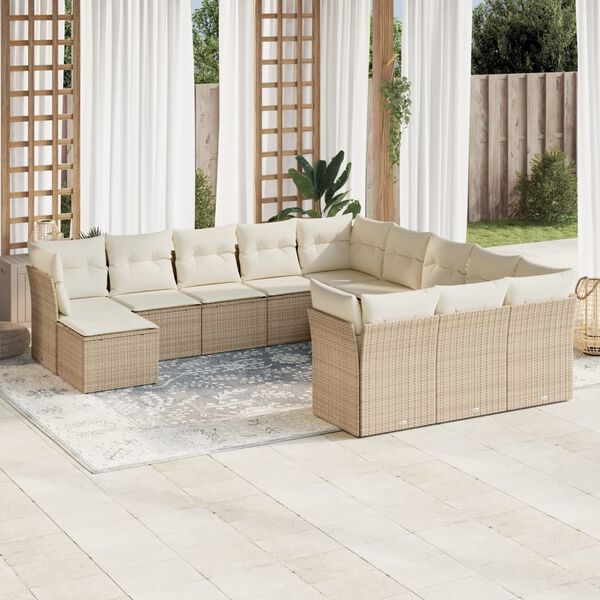 vidaXL Salon de jardin avec coussins 12 pcs beige r&eacute;sine tress&eacute;e