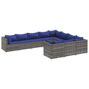 vidaXL Salon de jardin avec coussins 10 pcs gris r&eacute;sine tress&eacute;e