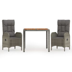 vidaXL Ensemble &agrave; manger de jardin 3 pcs coussins gris r&eacute;sine tress&eacute;e