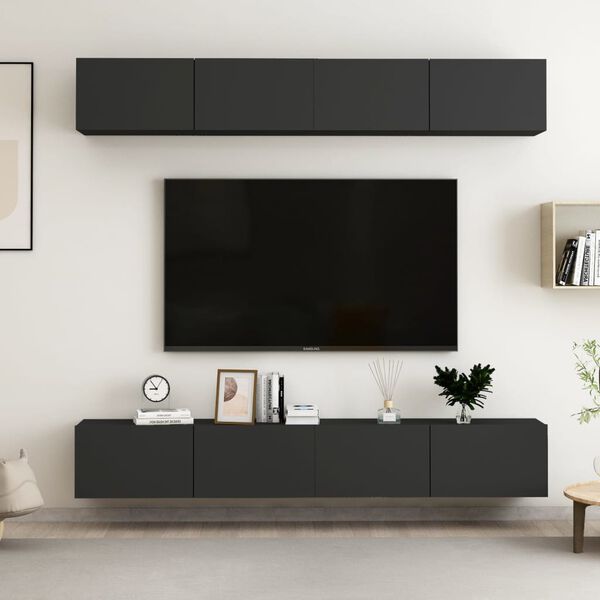 vidaXL Meubles TV 4 pcs Noir 100x30x30 cm Bois d'ingénierie
