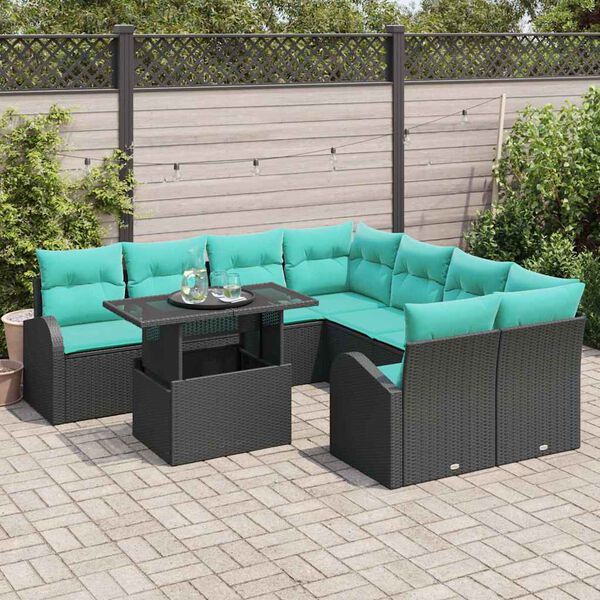 vidaXL Ensemble de canap&eacute; de jardin 9 pcs Noir Poly Rattan