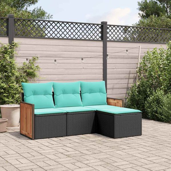 vidaXL Salon de jardin 4 pcs avec coussins noir r&eacute;sine tress&eacute;e