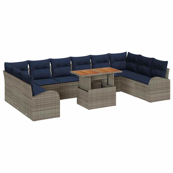 vidaXL Ensemble de canap&eacute; de jardin 11 pcs gris et bleu marine