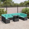 vidaXL Ensemble de canap&eacute; de jardin R&eacute;glable 11 pcs Noir et turquoise