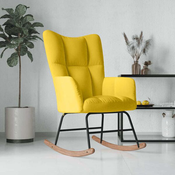 vidaXL Chaise &agrave; bascule Jaune moutarde Velours