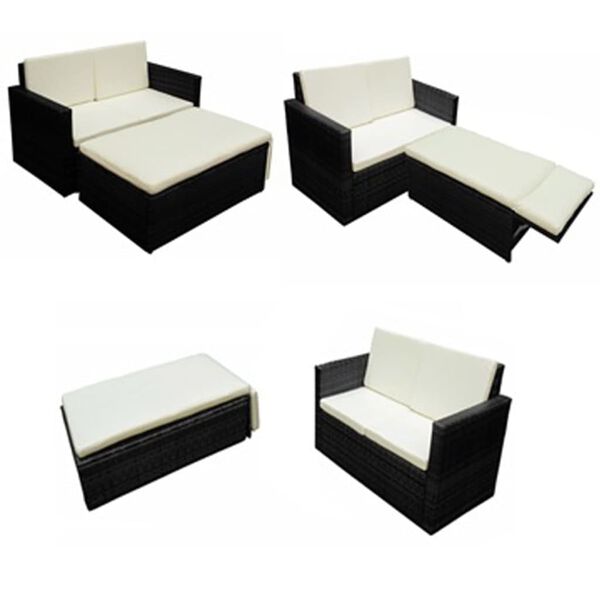 vidaXL Salon de jardin 2 pcs avec coussins R&eacute;sine tress&eacute;e Noir