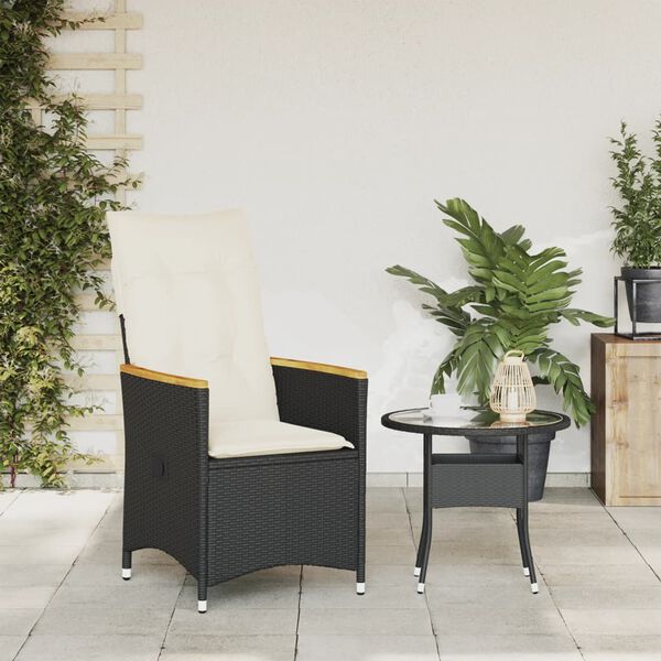 vidaXL Chaise inclinable de jardin avec coussins noir r&eacute;sine tress&eacute;e