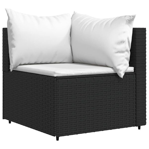 vidaXL Salon de jardin 3 pcs avec coussins Noir R&eacute;sine tress&eacute;e