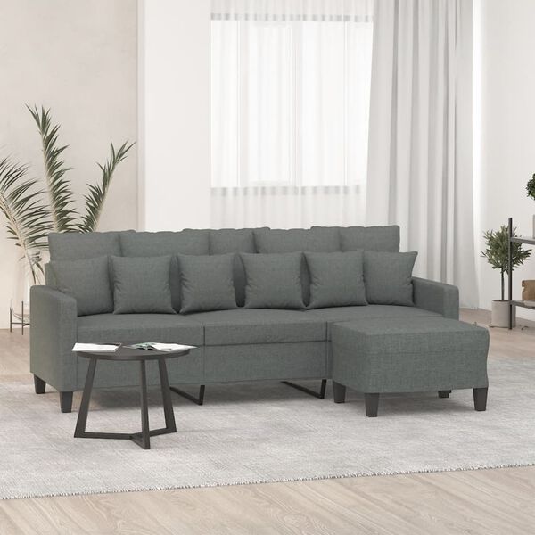 vidaXL Canap&eacute; &agrave; 3 places avec repose-pieds Gris fonc&eacute; 180 cm Tissu