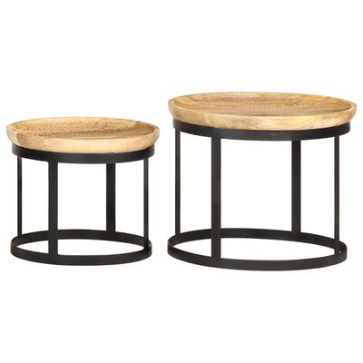 vidaXL Tables d'appoint rondes 2 pcs Bois de manguier solide et acier