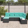 vidaXL Ensemble de canap&eacute; de jardin 6 pcs Noir et turquoise polyrotin