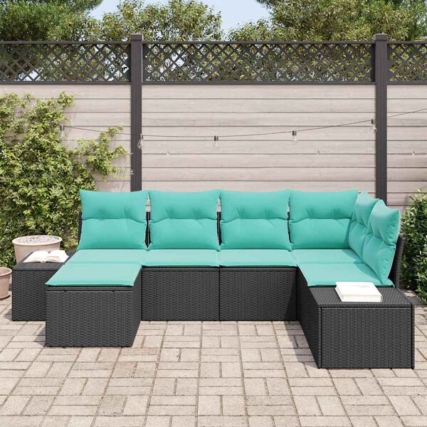 vidaXL Ensemble de canap&eacute; de jardin 6 pcs Noir et turquoise polyrotin
