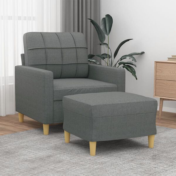 vidaXL Fauteuil avec repose-pied Gris fonc&eacute; 60 cm Tissu