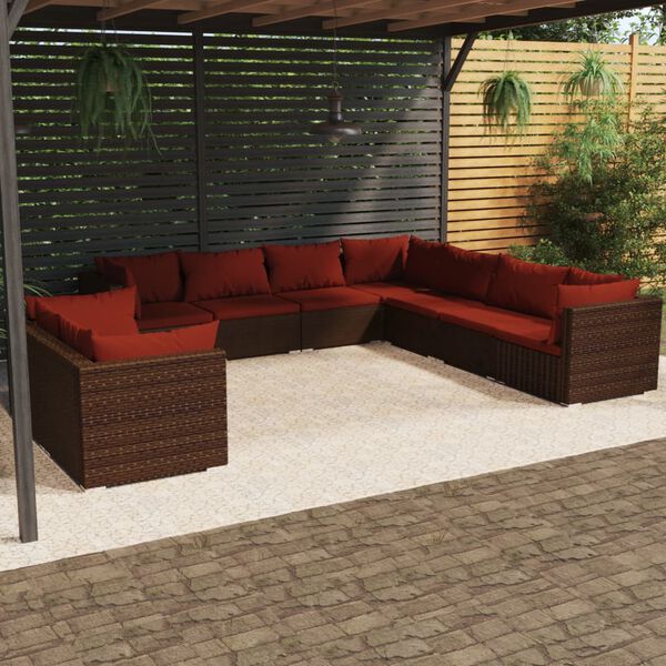 vidaXL Salon de jardin avec coussins 9 pcs marron r&eacute;sine tress&eacute;e
