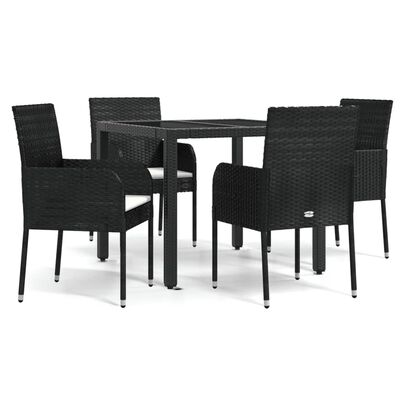 vidaXL Ensemble à manger de jardin coussins 5pcs Noir Résine tressée