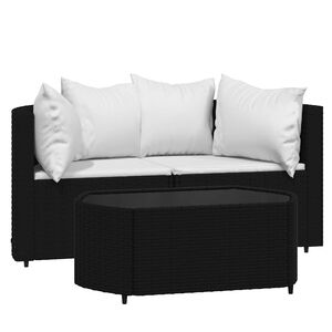 vidaXL Salon de jardin 3 pcs avec coussins Noir R&eacute;sine tress&eacute;e