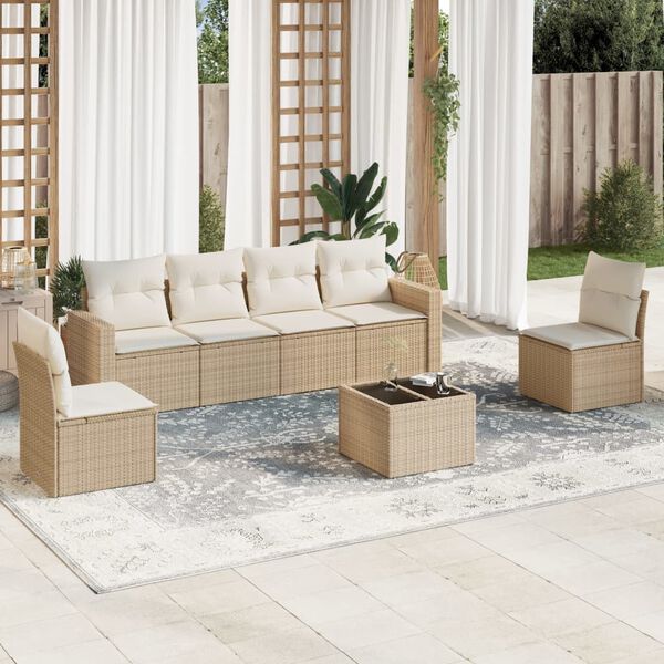 vidaXL Salon de jardin avec coussins 7 pcs beige r&eacute;sine tress&eacute;e