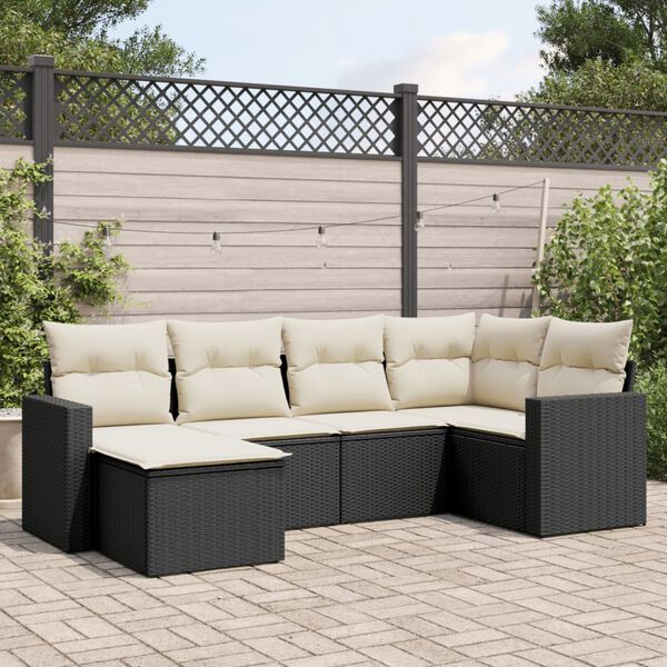 vidaXL Salon de jardin 6 pcs avec coussins noir r&eacute;sine tress&eacute;e