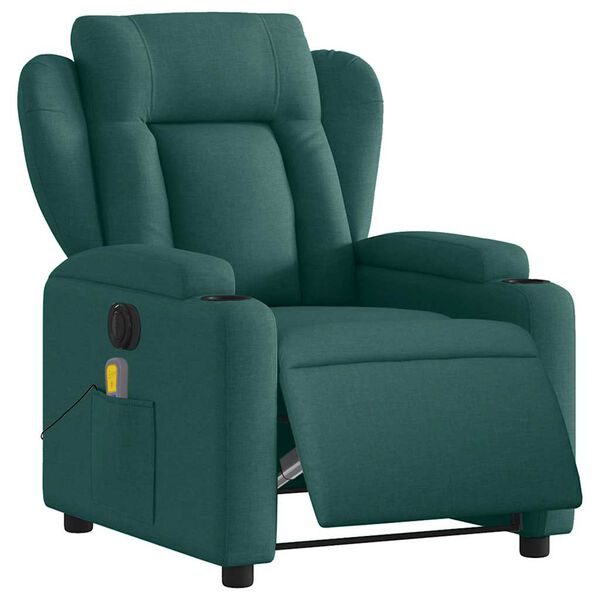 vidaXL Fauteuil inclinable de massage &eacute;lectrique vert fonc&eacute; tissu