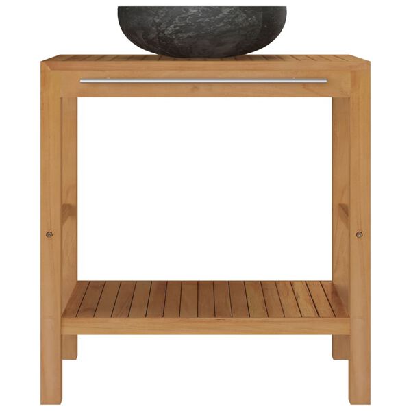 vidaXL Armoire de toilette en teck solide avec lavabo en marbre Noir