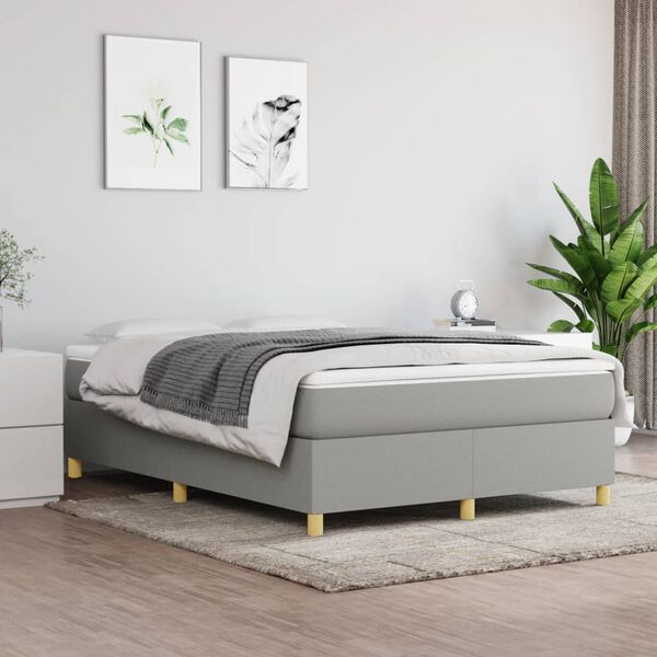 vidaXL Sommier &agrave; lattes de lit et matelas gris clair 152x203 cm tissu