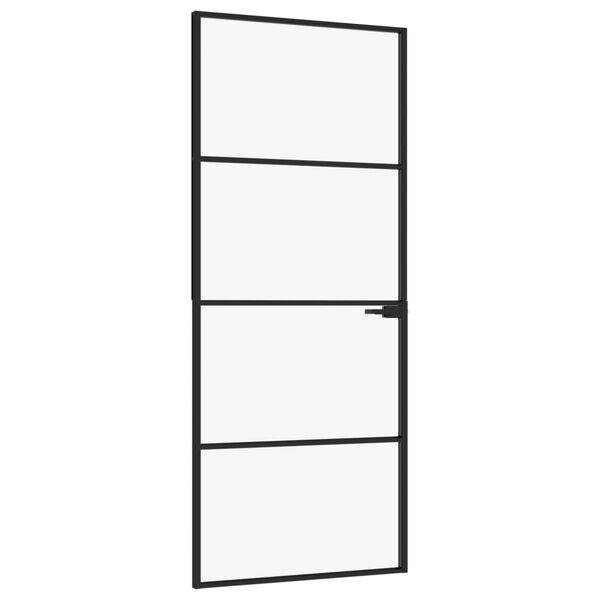 vidaXL Porte d'int&eacute;rieur Noir 83x201,5 cm Tremp&eacute; verre aluminium fin