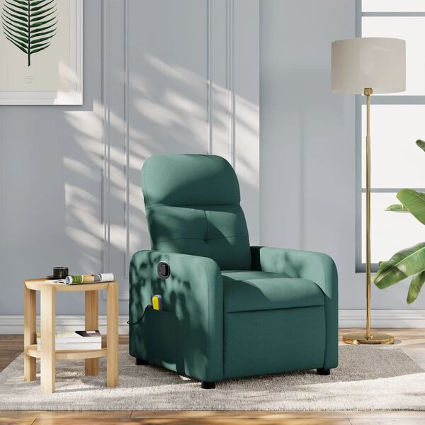 vidaXL Fauteuil inclinable de massage vert foncé tissu