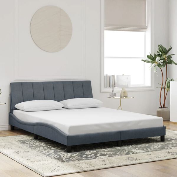 vidaXL Cadre de lit avec LED sans matelas Hanko gris fonc&eacute; 152x203 cm velours