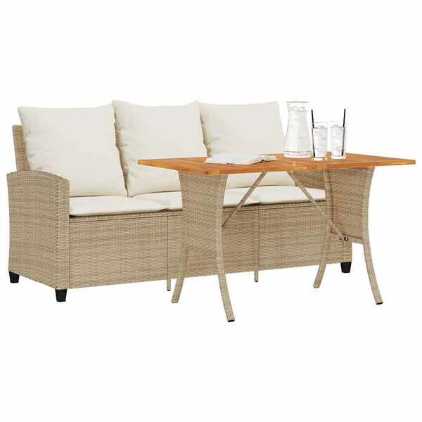 vidaXL Canap&eacute; de jardin 3 places coussins table beige r&eacute;sine tress&eacute;e