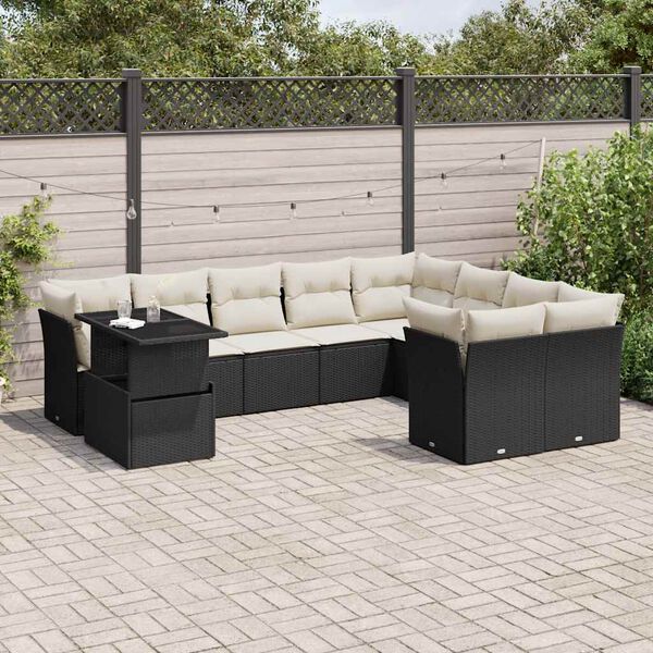 vidaXL Salon de jardin 10 pcs avec coussins noir r&eacute;sine tress&eacute;e