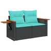 vidaXL Canap&eacute; de jardin avec coussins 2 places noir r&eacute;sine tress&eacute;e