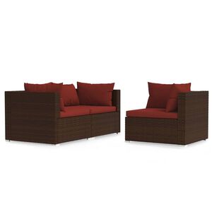 vidaXL Salon de jardin 3 pcs avec coussins Marron R&eacute;sine tress&eacute;e