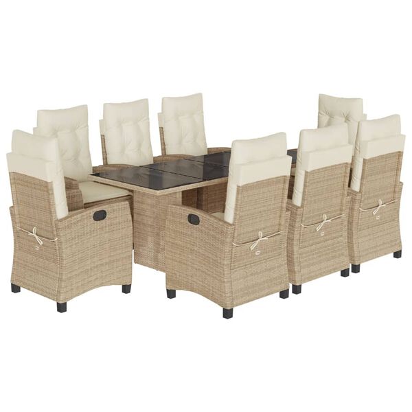vidaXL Ensemble &agrave; manger de jardin et coussins 9 pcs beige Poly rotin