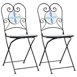 vidaXL Chaises de bistro pliables lot de 2 bleu et blanc c&eacute;ramique