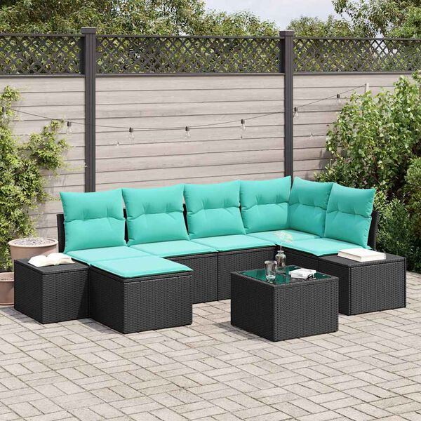 vidaXL Ensemble de canap&eacute; de jardin 6 pcs Noir et turquoise polyrotin