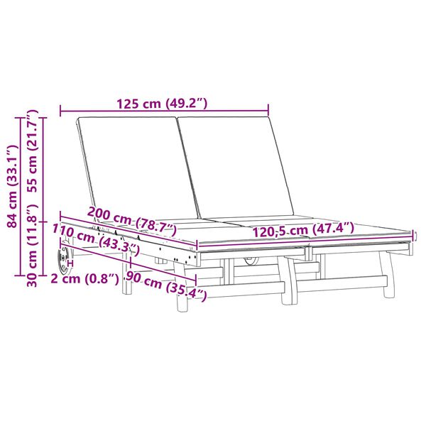 vidaXL Transat 2-personne Marron 63 x 199 x 85 cm Bois d'Acacia Massif