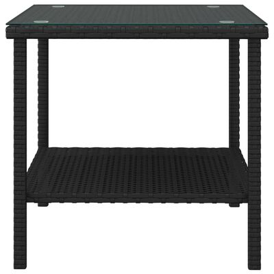 vidaXL Table d'appoint noir 45x45x45 cm poly rotin et verre trempé