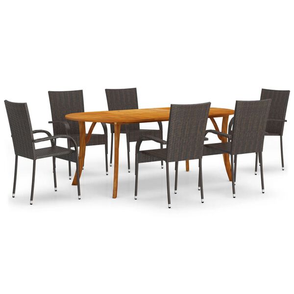 vidaXL Ensemble &agrave; manger de jardin 7 pcs Marron