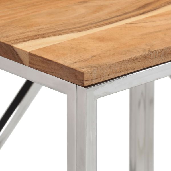 vidaXL Table console argenté acier inoxydable et bois massif d'acacia